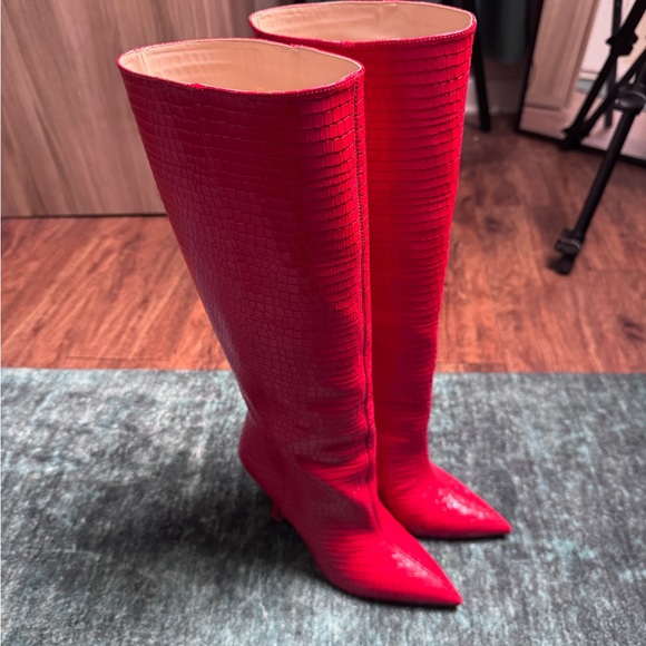 Stuart Weitzman Red Leather Knee Boots purchased but never worn - Picture 4 of 10